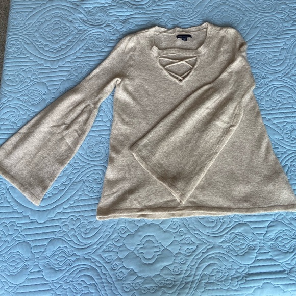 American Eagle Bell Sleeve Soft Cream Sweater - Picture 2 of 2
